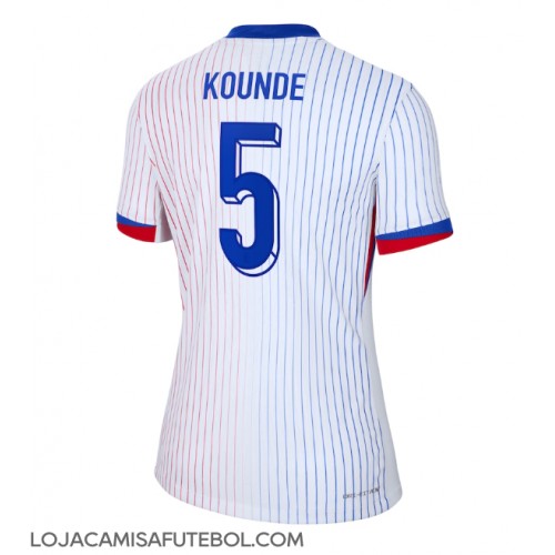 Camisa de Futebol França Jules Kounde #5 Equipamento Secundário Mulheres Europeu 2024 Manga Curta